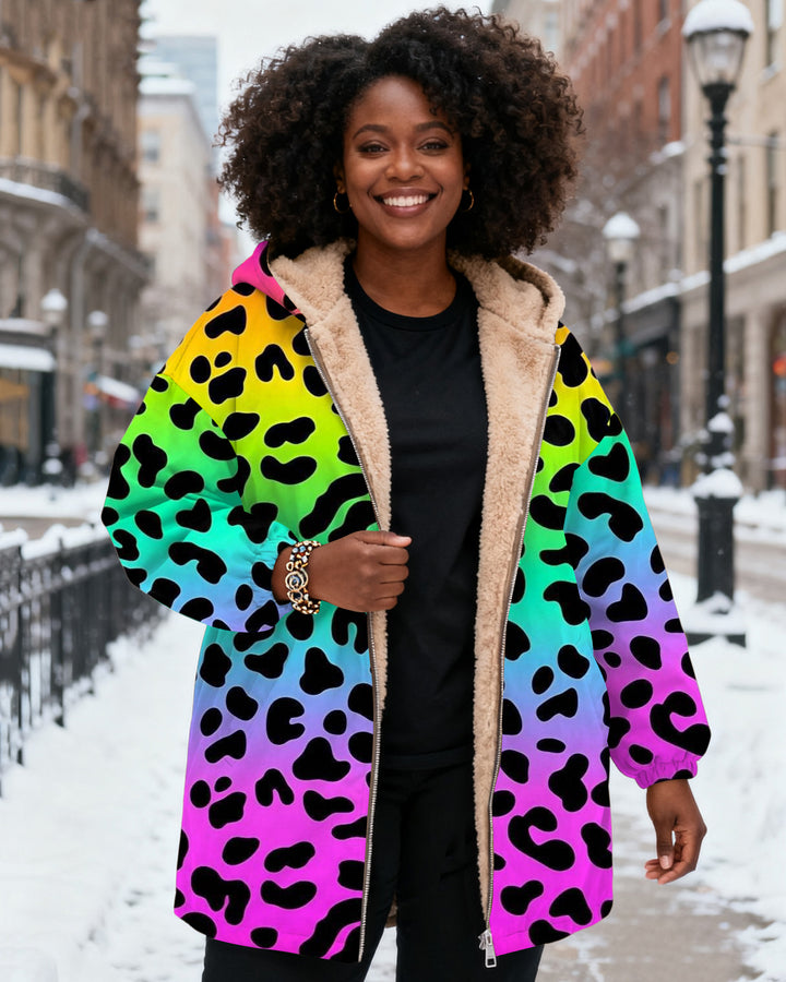 Colorful Leopard Print Long Sleeve Zip-Up Fleece Long Hoodies