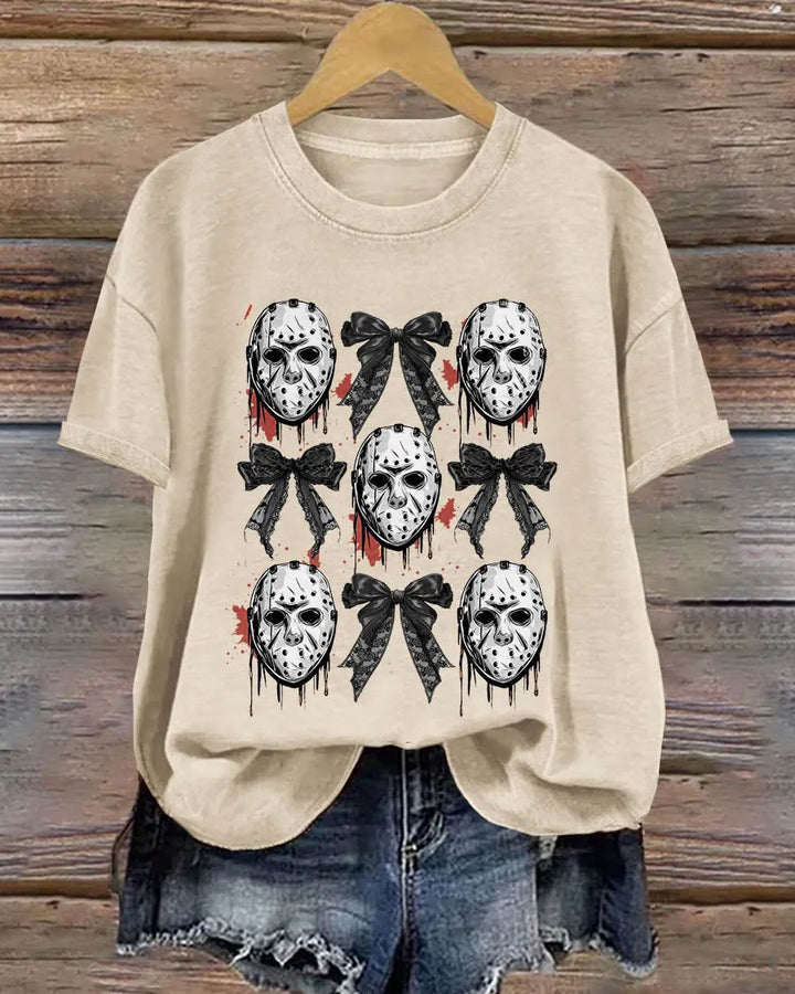 Halloween Blood Mask Horror Monster Killer Spooky Season Cotton Crew Neck Short Sleeve Tshirt