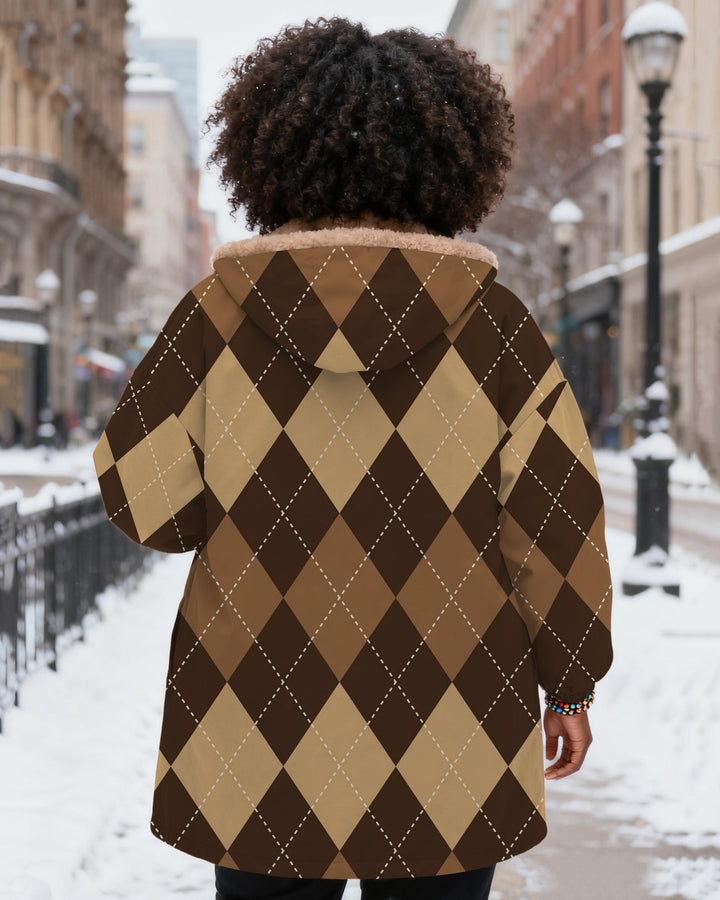 Classic Rhombus Geometry Long Sleeve Zip-Up Fleece Long Hoodies