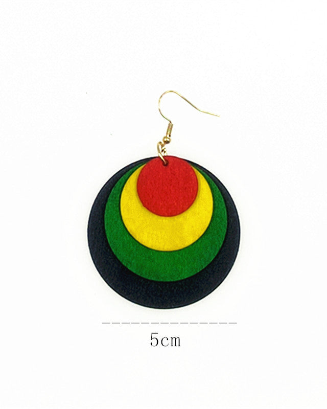Round Multicolor Wood Slice Cut Earrings