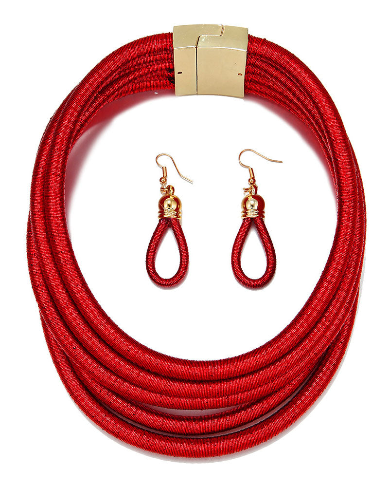 Layered Braided Choker Necklace Earring Set