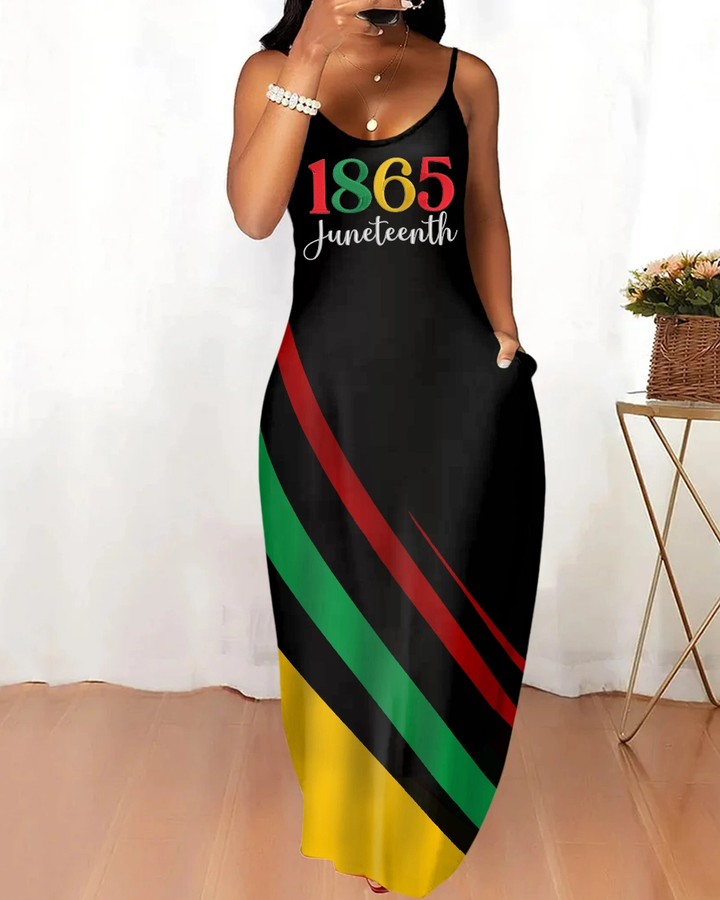 Sling Juneteenth Stripe Contrast Pocket Maxi Dress