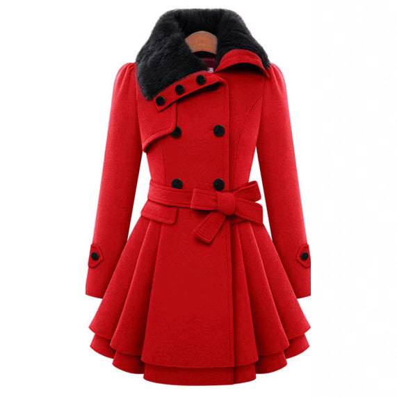 Women's Slim-fit Long Woolen Coat Double-breasted Woolen Trenchcoat