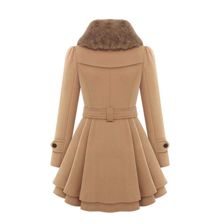 Women's Slim-fit Long Woolen Coat Double-breasted Woolen Trenchcoat