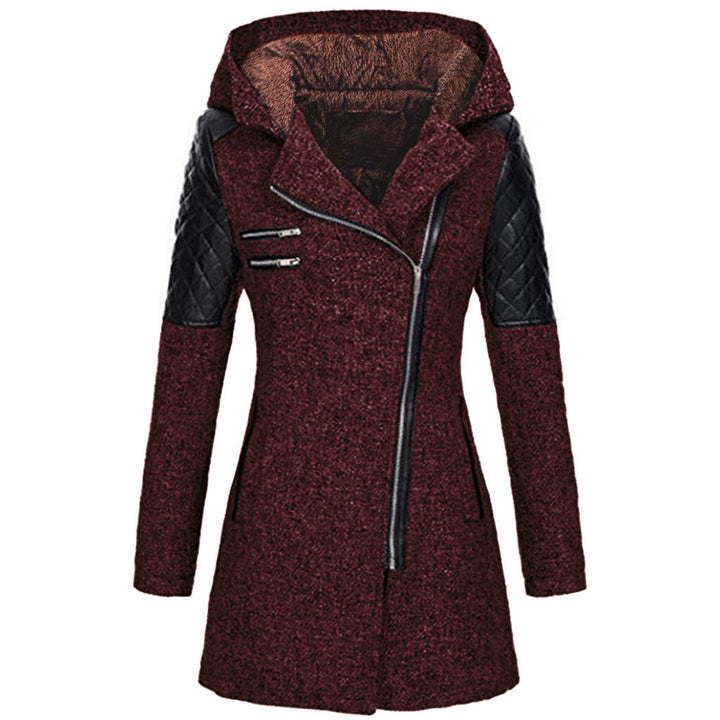 Amazon Women's Autumn And Winter Mid-length Hooded Loose Slant Zipper Wool Coat Coat Composite Plush Cotton-padded Jacket