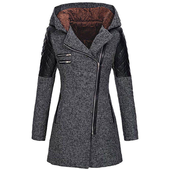 Amazon Women's Autumn And Winter Mid-length Hooded Loose Slant Zipper Wool Coat Coat Composite Plush Cotton-padded Jacket