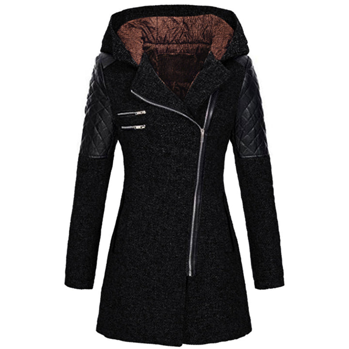 Amazon Women's Autumn And Winter Mid-length Hooded Loose Slant Zipper Wool Coat Coat Composite Plush Cotton-padded Jacket