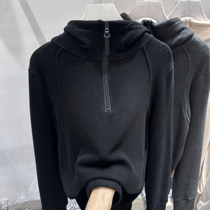 German Velvet Solid Color Long Sleeve Hooded Sweater Zipper Base All-match Top