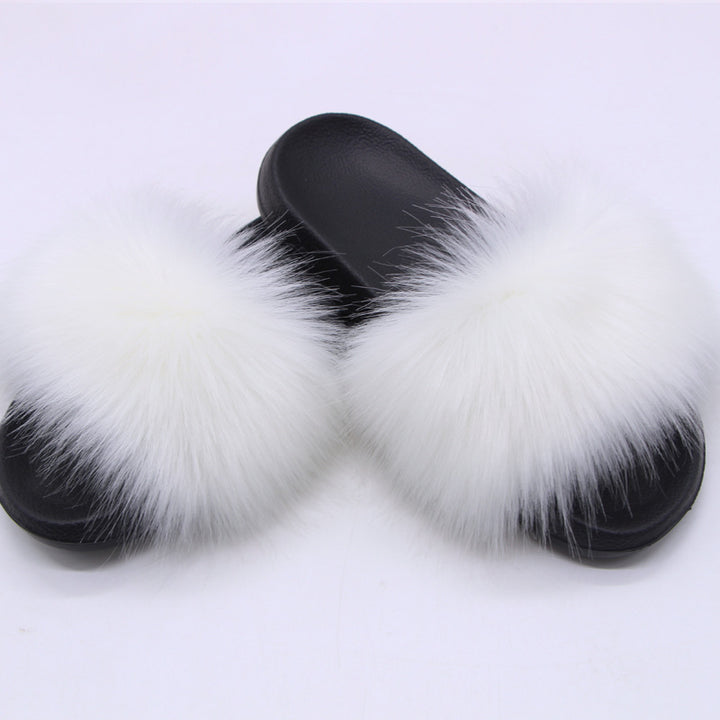 Fox Fur Soft Black Sole Slippers