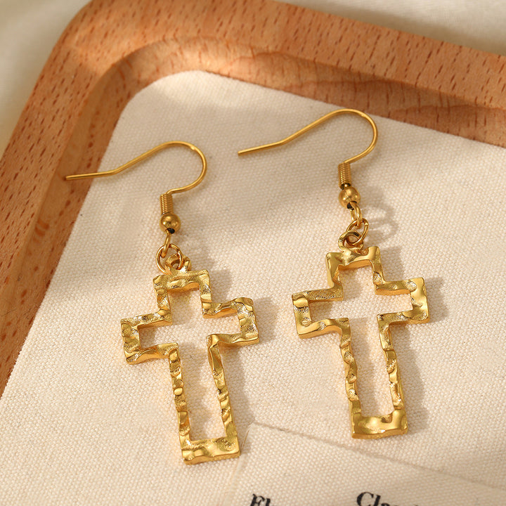 Cross Hollow Pendant Earrings Personality Exaggerated Large Ring Golden Earrings