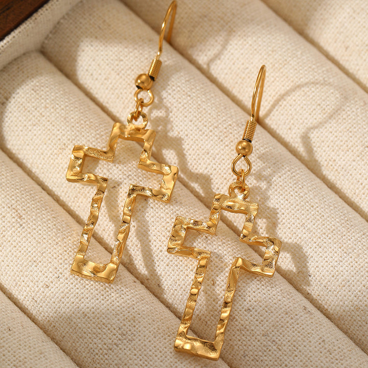 Cross Hollow Pendant Earrings Personality Exaggerated Large Ring Golden Earrings