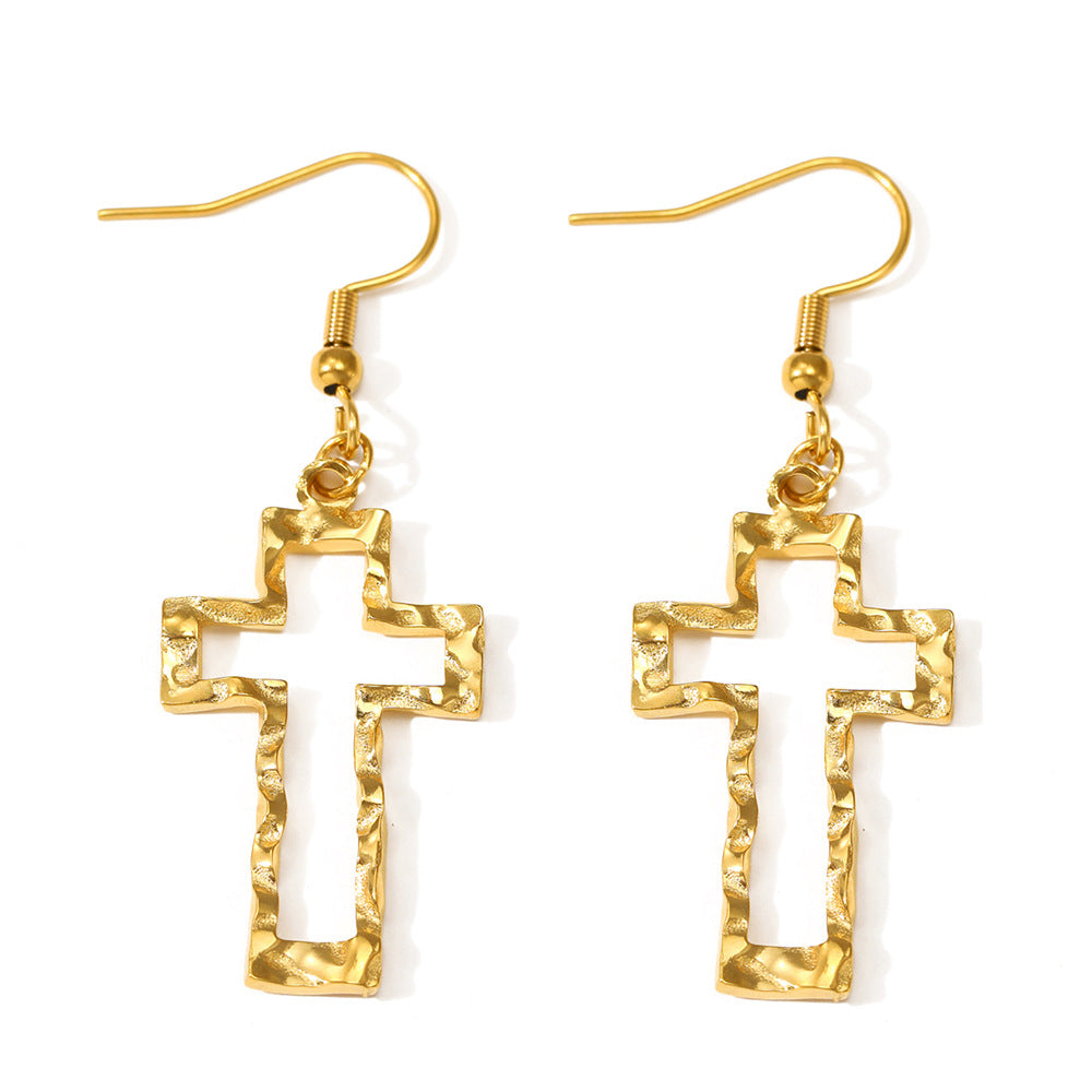Cross Hollow Pendant Earrings Personality Exaggerated Large Ring Golden Earrings