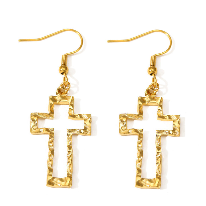 Cross Hollow Pendant Earrings Personality Exaggerated Large Ring Golden Earrings