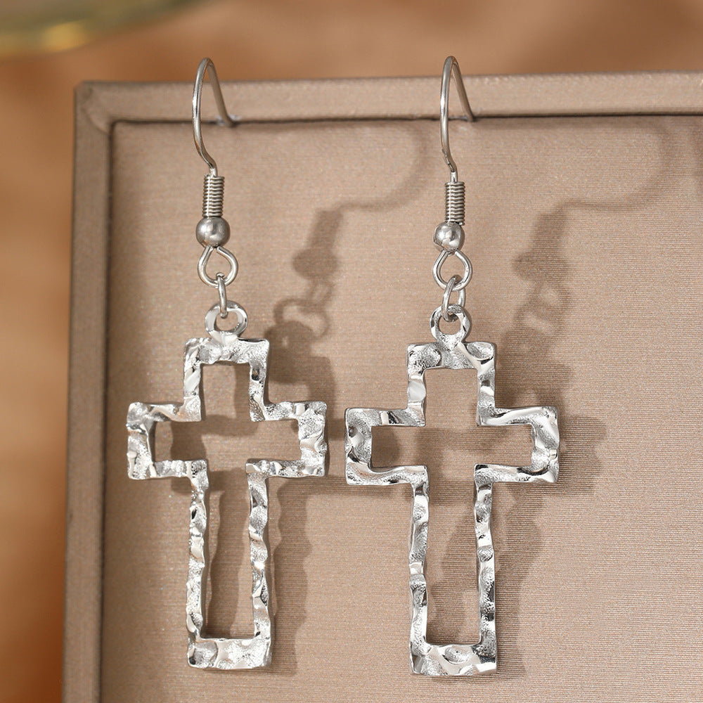 Cross Hollow Pendant Earrings Personality Exaggerated Large Ring Golden Earrings