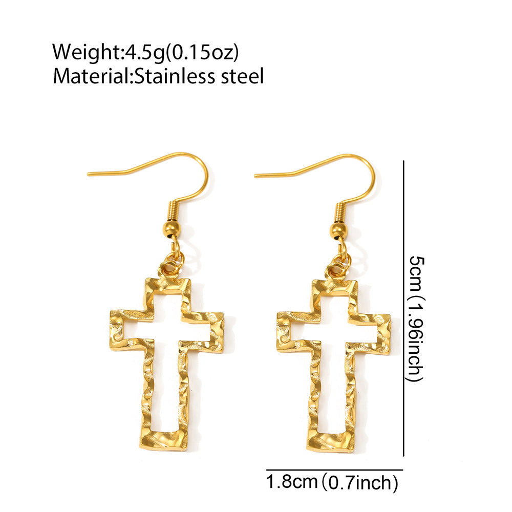 Cross Hollow Pendant Earrings Personality Exaggerated Large Ring Golden Earrings
