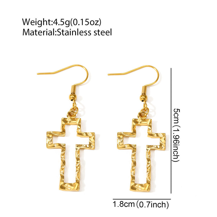 Cross Hollow Pendant Earrings Personality Exaggerated Large Ring Golden Earrings