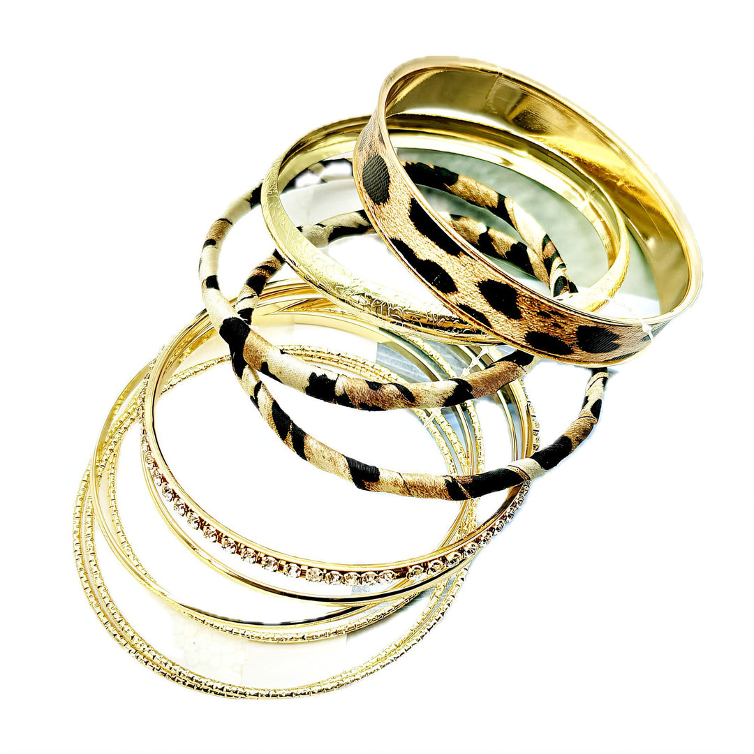 Leopard Print Rhinestone Multi-layer Stackable Bracelet Set