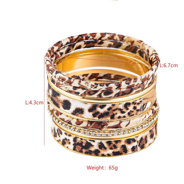 Leopard Print Rhinestone Multi-layer Stackable Bracelet Set