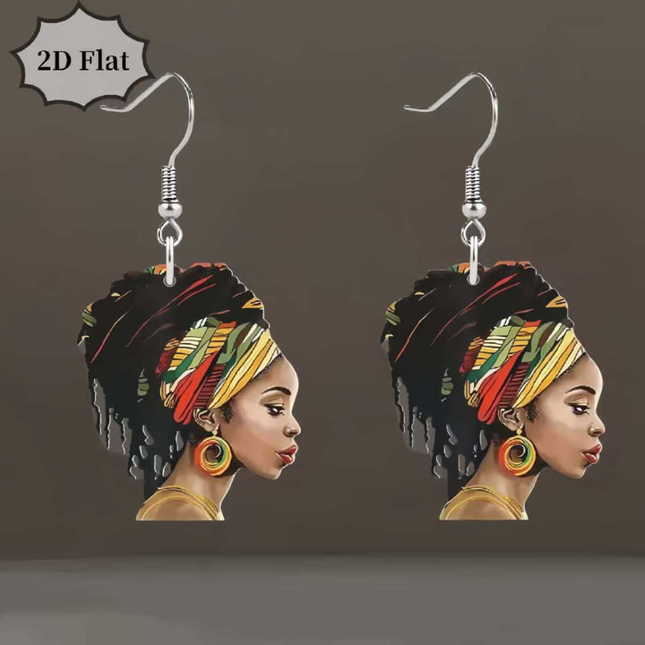 Wooden Afrocentric Women's Art Earrings