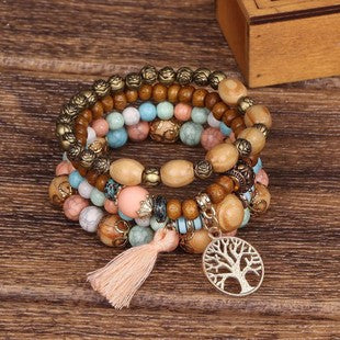 6-Piece Reggae-Inspired Colorful Leather & Cord Braided Adjustable Bangles Set