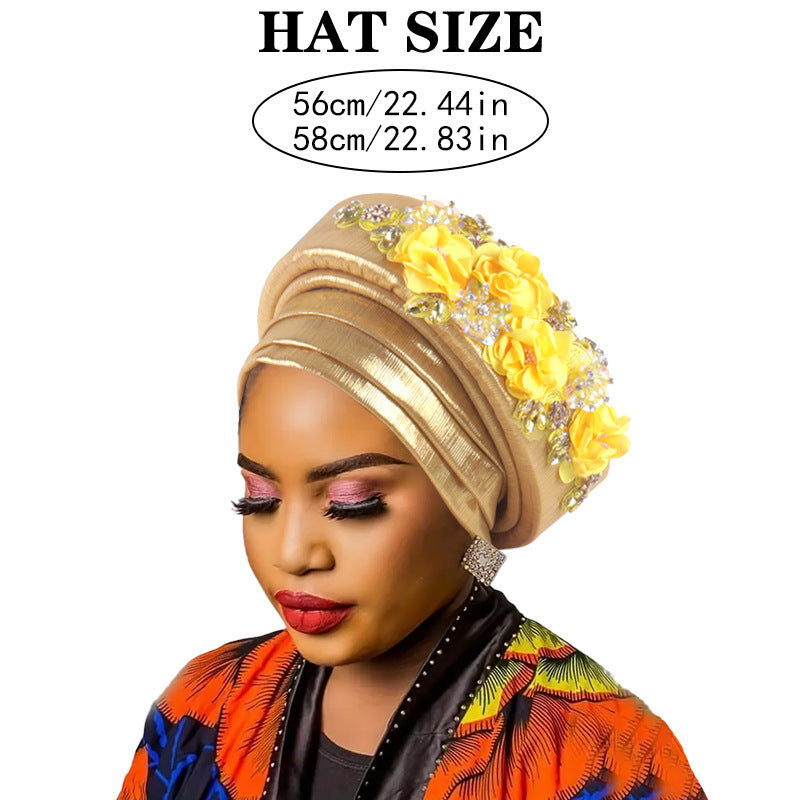 High-Quality Diamond Floral African Turban Hat