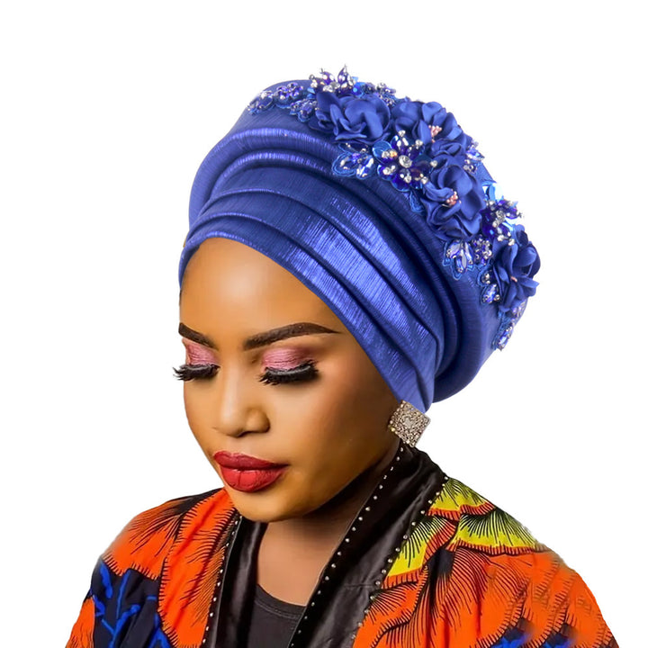 High-Quality Diamond Floral African Turban Hat