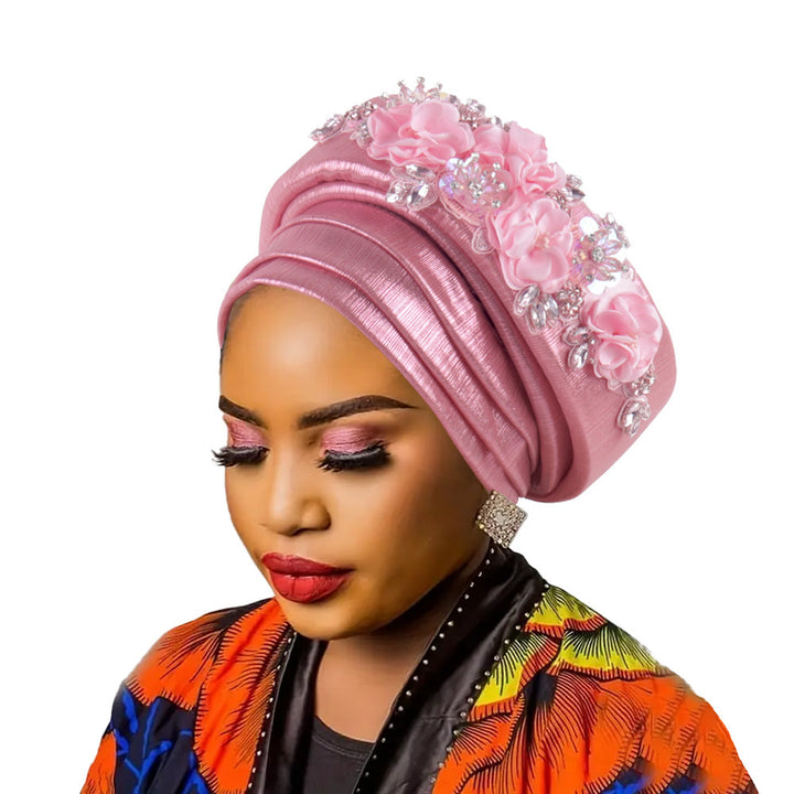 High-Quality Diamond Floral African Turban Hat