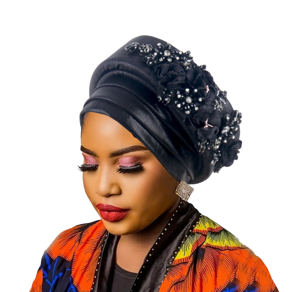 High-Quality Diamond Floral African Turban Hat