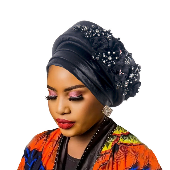 High-Quality Diamond Floral African Turban Hat
