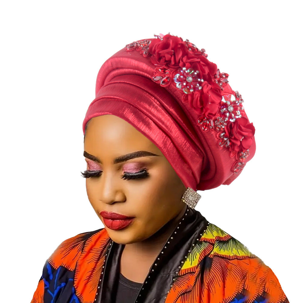 High-Quality Diamond Floral African Turban Hat