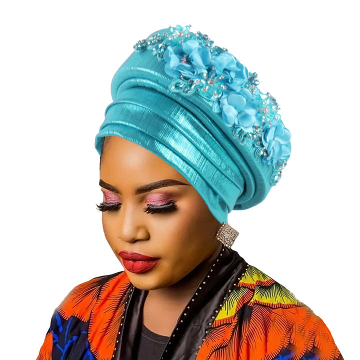 High-Quality Diamond Floral African Turban Hat
