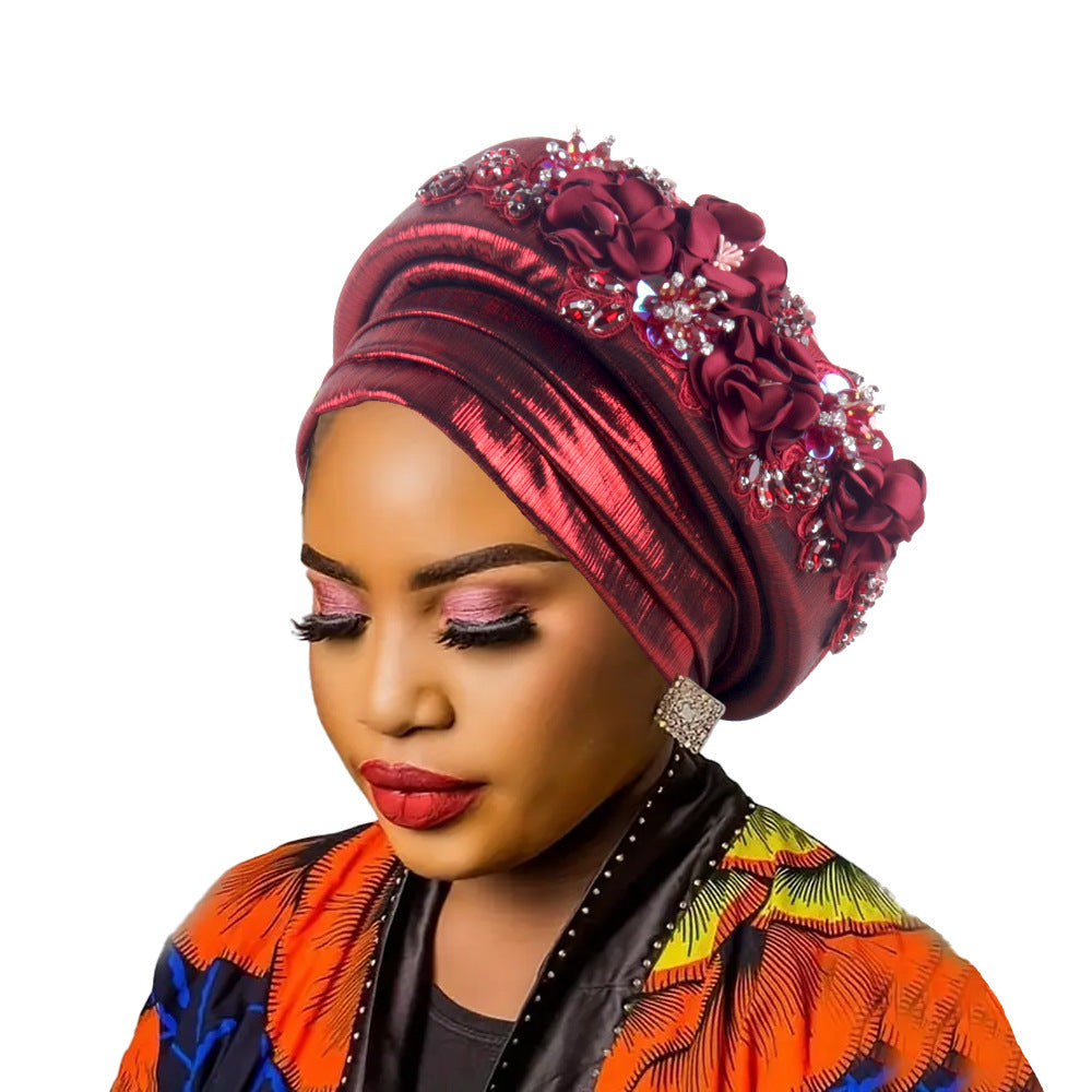 High-Quality Diamond Floral African Turban Hat