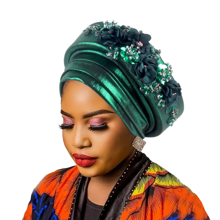 High-Quality Diamond Floral African Turban Hat