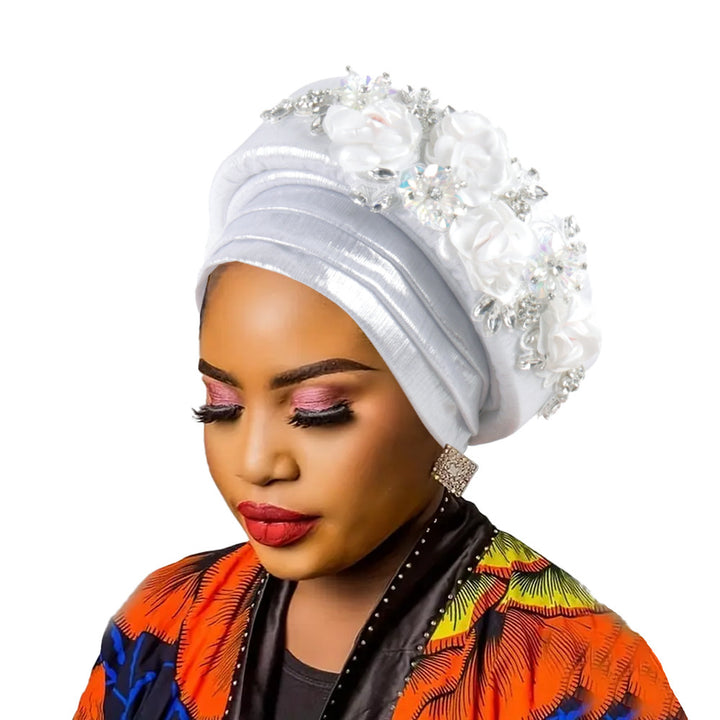 High-Quality Diamond Floral African Turban Hat