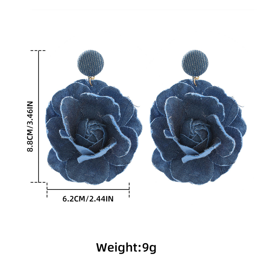 Trendy Denim Blue Rose Earrings