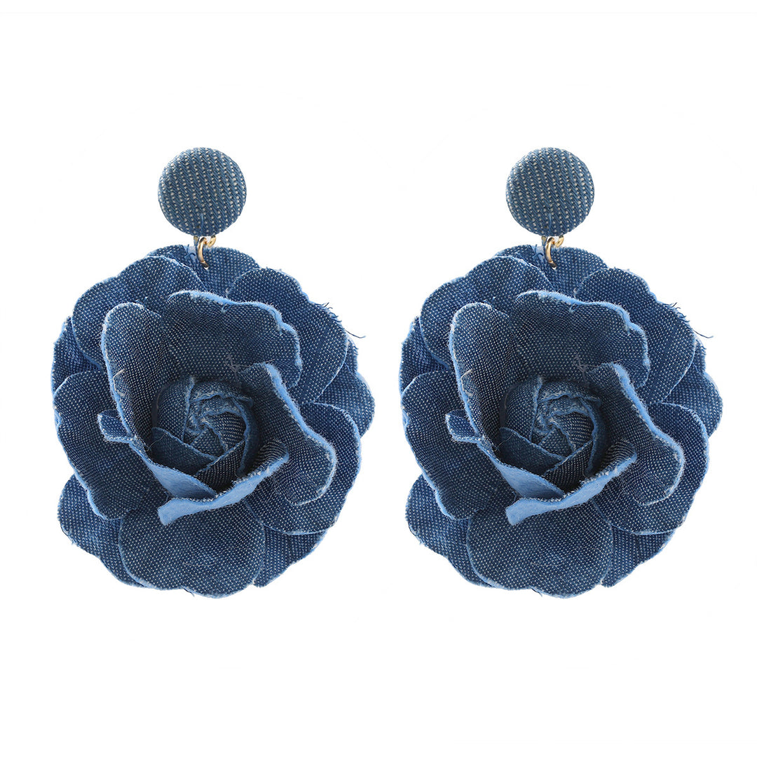Trendy Denim Blue Rose Earrings