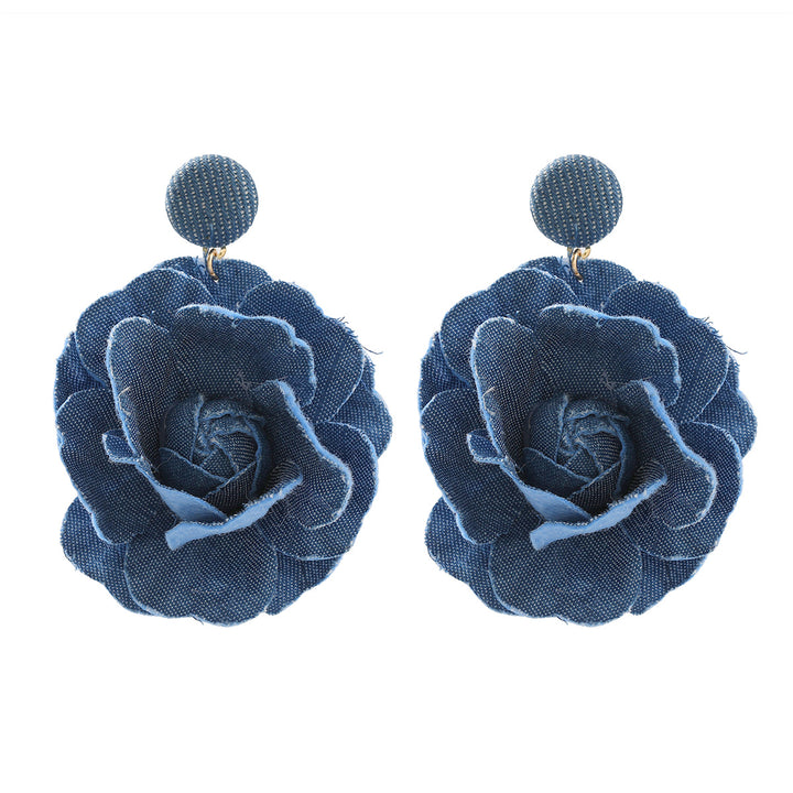 Trendy Denim Blue Rose Earrings