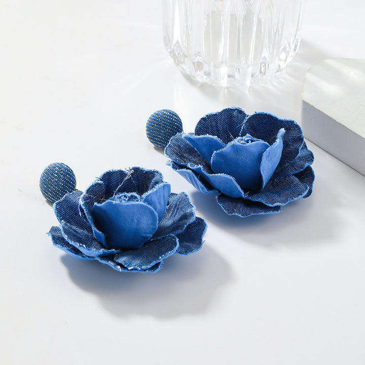 Trendy Denim Blue Rose Earrings