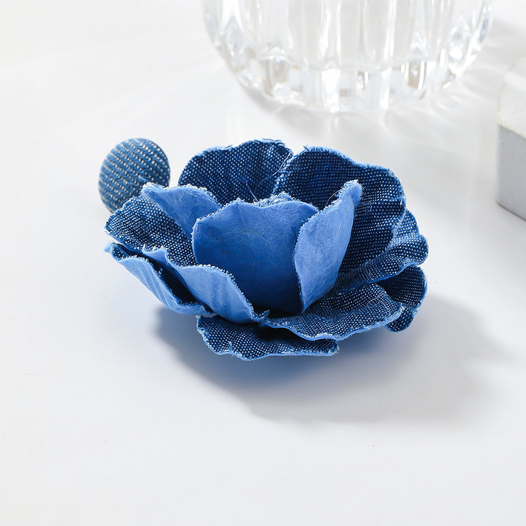 Trendy Denim Blue Rose Earrings