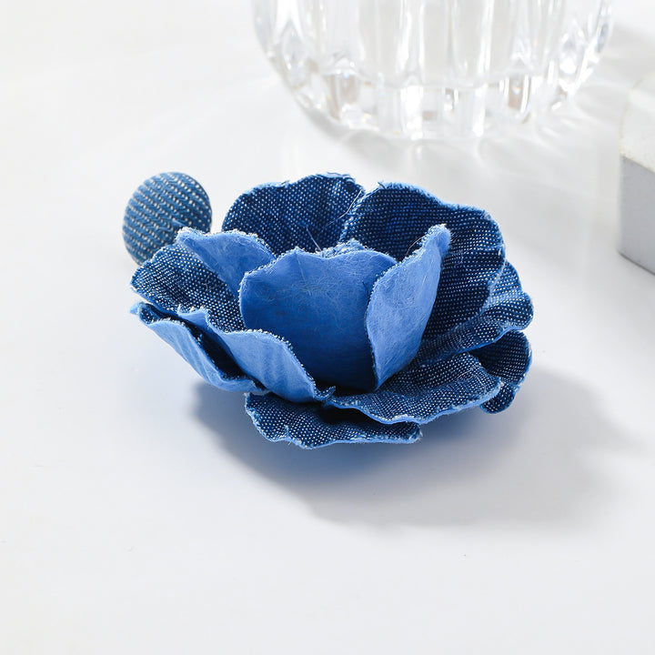 Trendy Denim Blue Rose Earrings