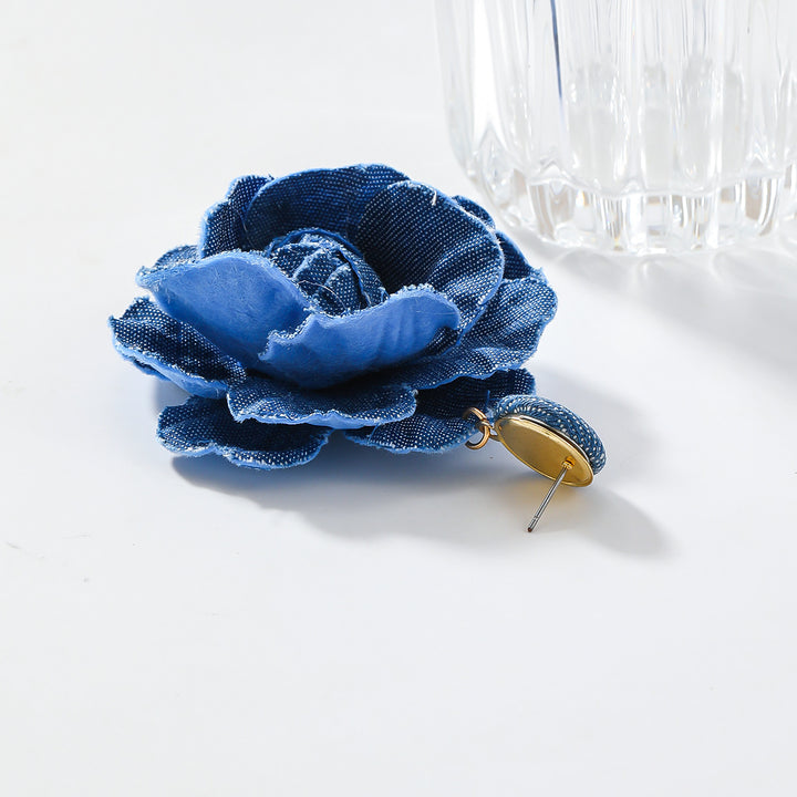 Trendy Denim Blue Rose Earrings