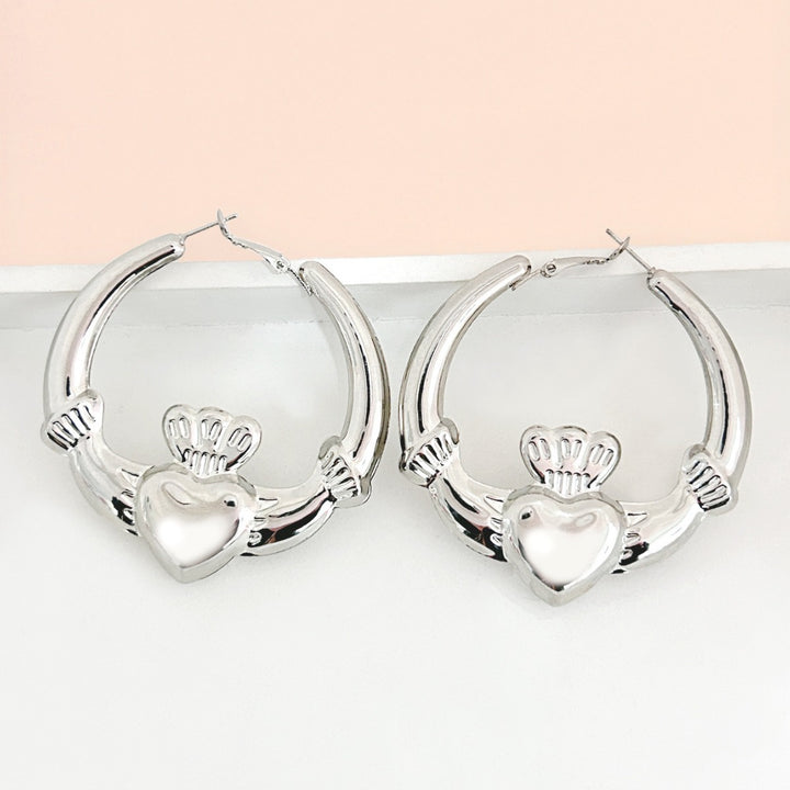 Simple Heart-shaped Crown Hoop Earrings