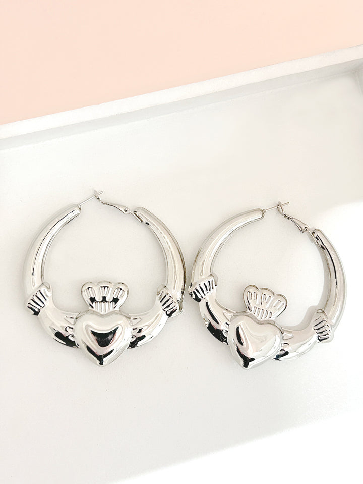 Simple Heart-shaped Crown Hoop Earrings