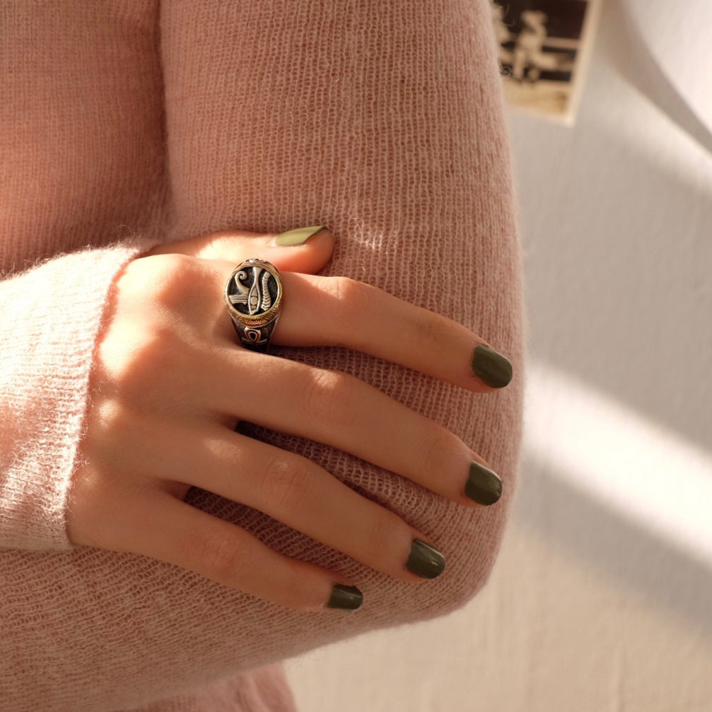 Egyptian Eye Of Horus Ankh Element Vintage Ring