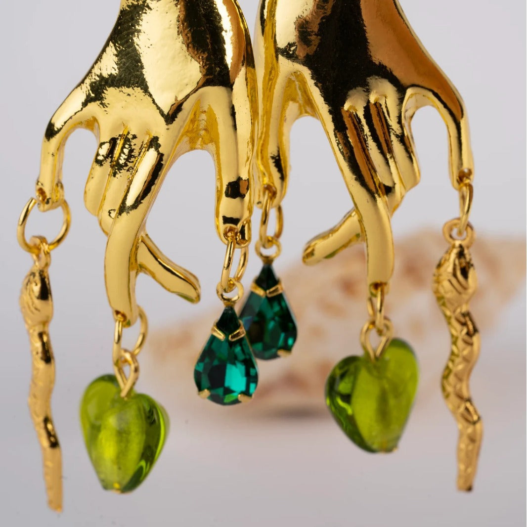Ancient Egyptian Golden Hand Snake Gemstone Earrings