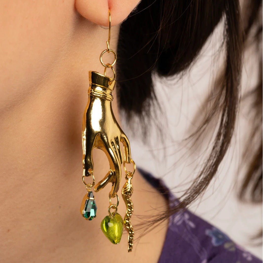 Ancient Egyptian Golden Hand Snake Gemstone Earrings