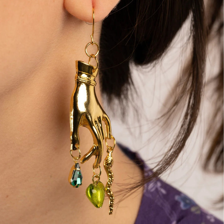 Ancient Egyptian Golden Hand Snake Gemstone Earrings