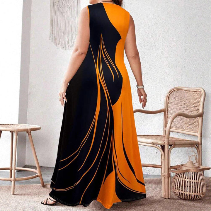 XL-5XL Plus Size Women's Bohemian Floral Sleeveless Long Dress