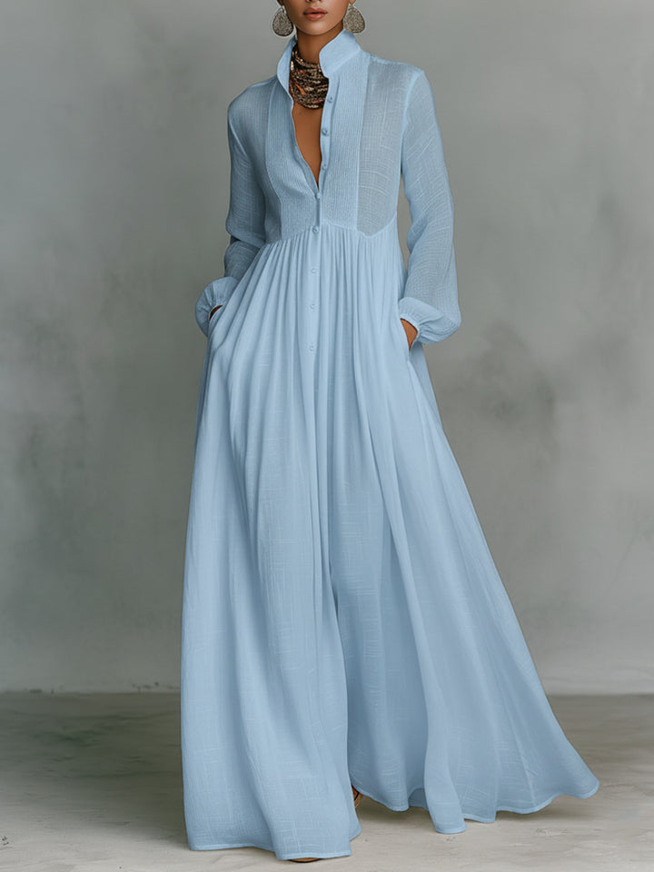 Long-sleeved Waist Slimming A- Line Long Skirt Elegant Holiday Even
