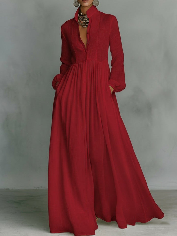 Long-sleeved Waist Slimming A- Line Long Skirt Elegant Holiday Even